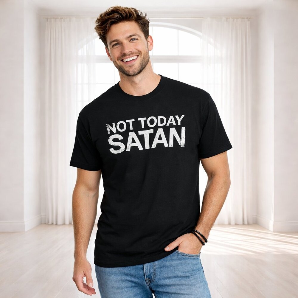 Spencer’s “Not Today Satan” Graphic Tee NWT Black Cotton Statement Shirt Large